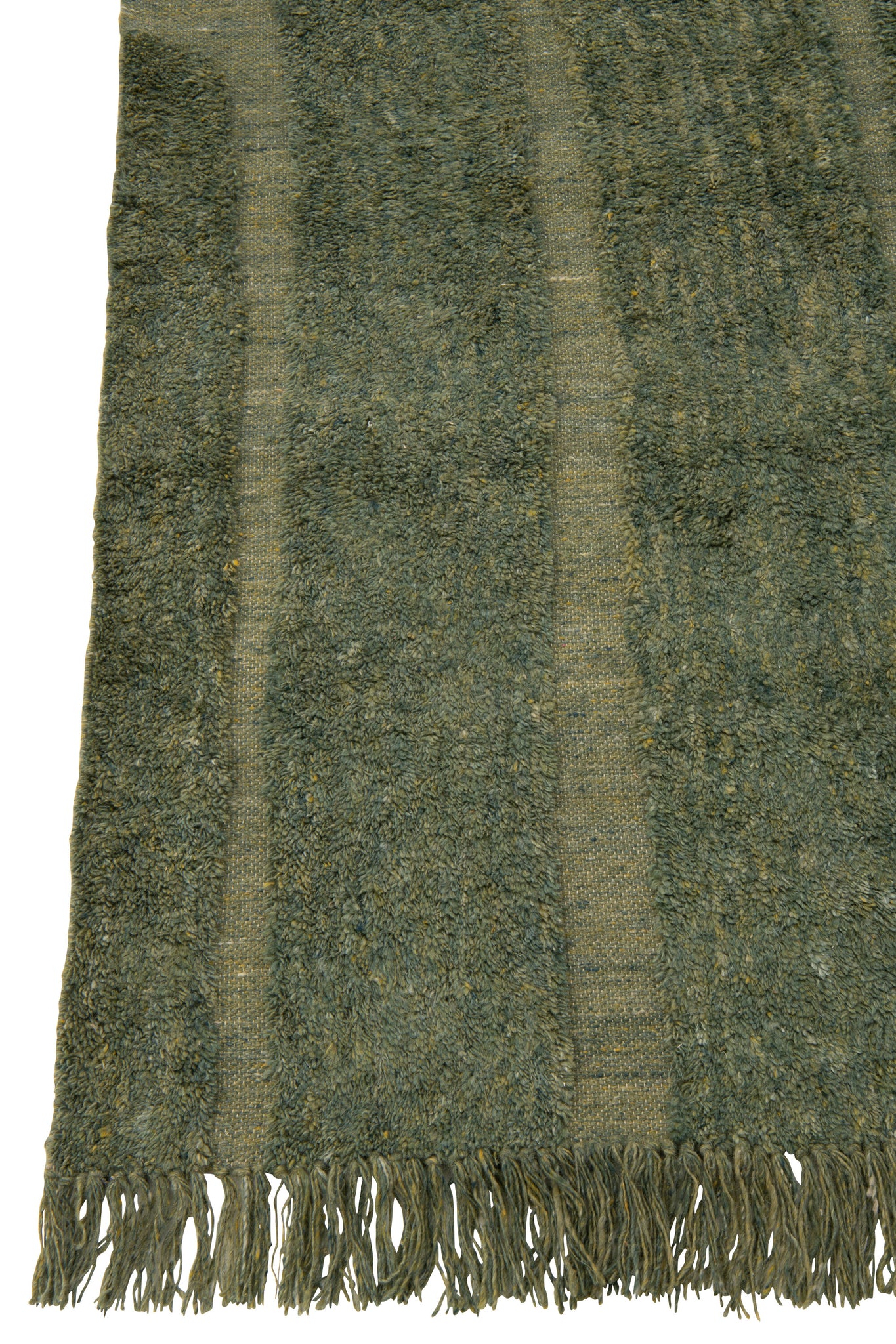 Tapis en 100% laine vert kaki 200x300 – Texture artisanale, franges élégantes | J-Line