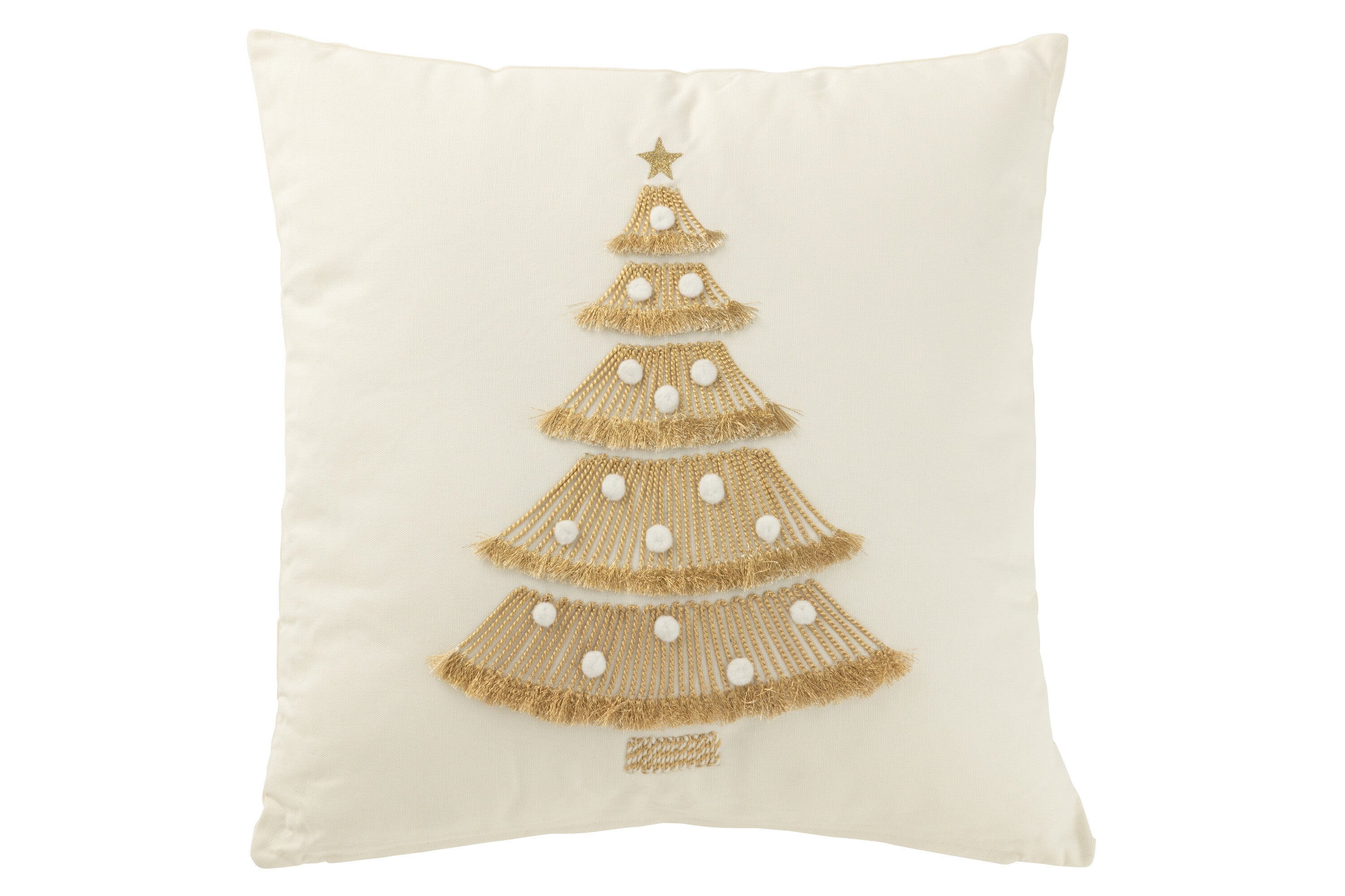 Coussin Sapin de Noël à Franges et Pompons – Coton, Style Cosy et Festif | J-Line