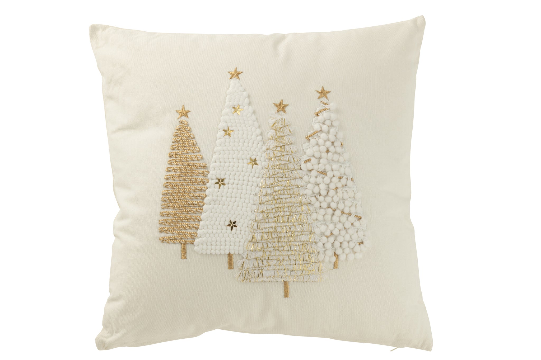 Coussin Sapins de Noël – Coton Gaufré Blanc & Détails Dorés, Style Minimaliste | J-Line