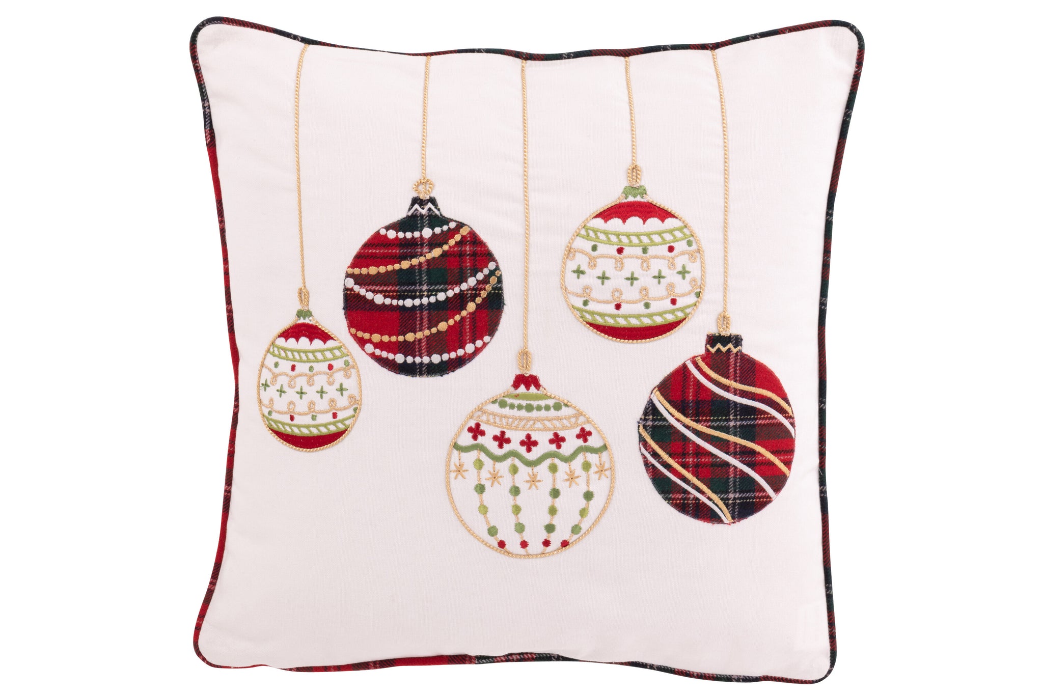 Coussin Boules de Noël – Coton Blanc & Rouge, Déco Cosy Hiver | J-Line