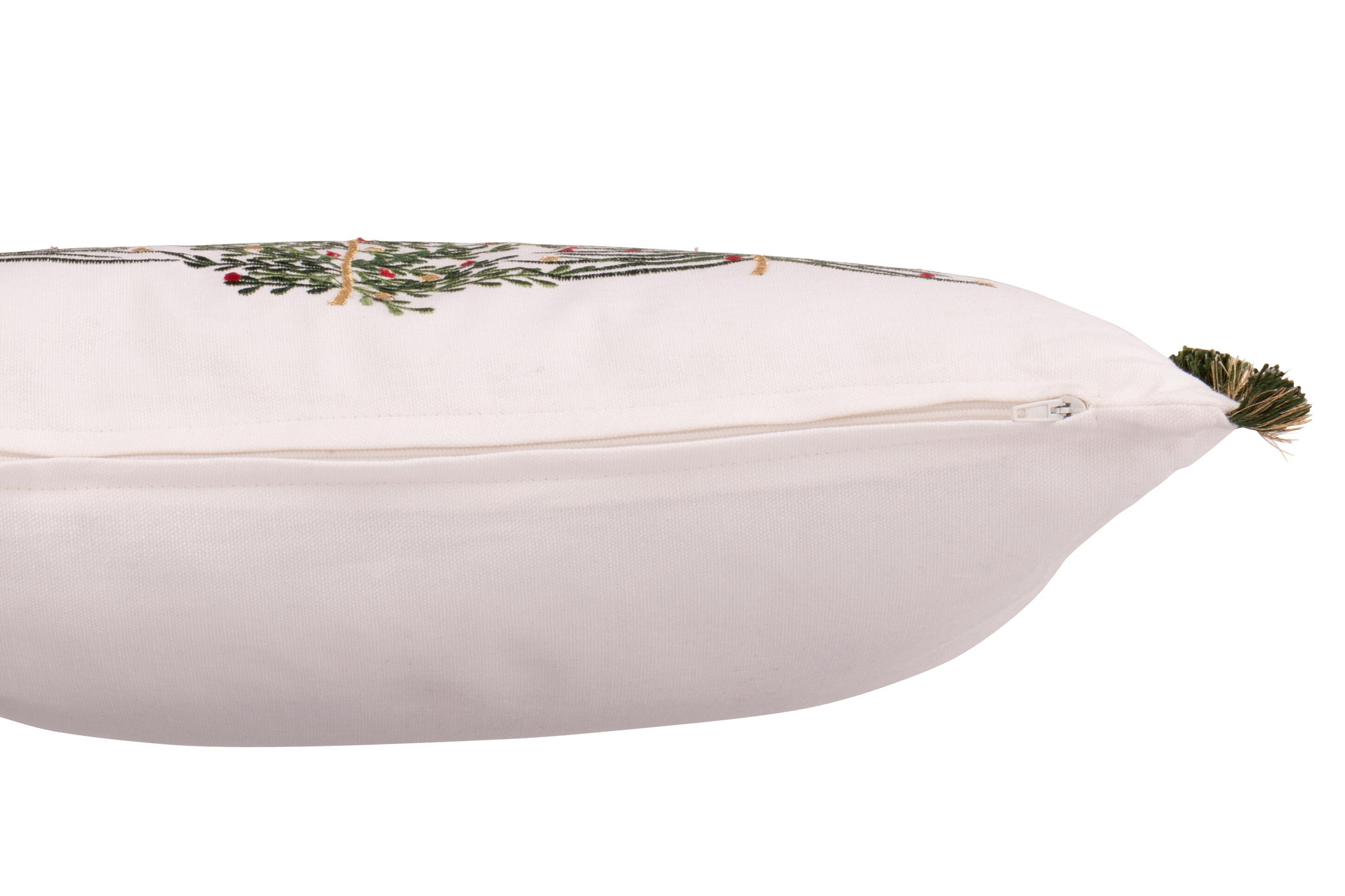 Coussin sapins de Noël en coton blanc & vert foncé – Design minimaliste, déco cosy Noël | J-Line