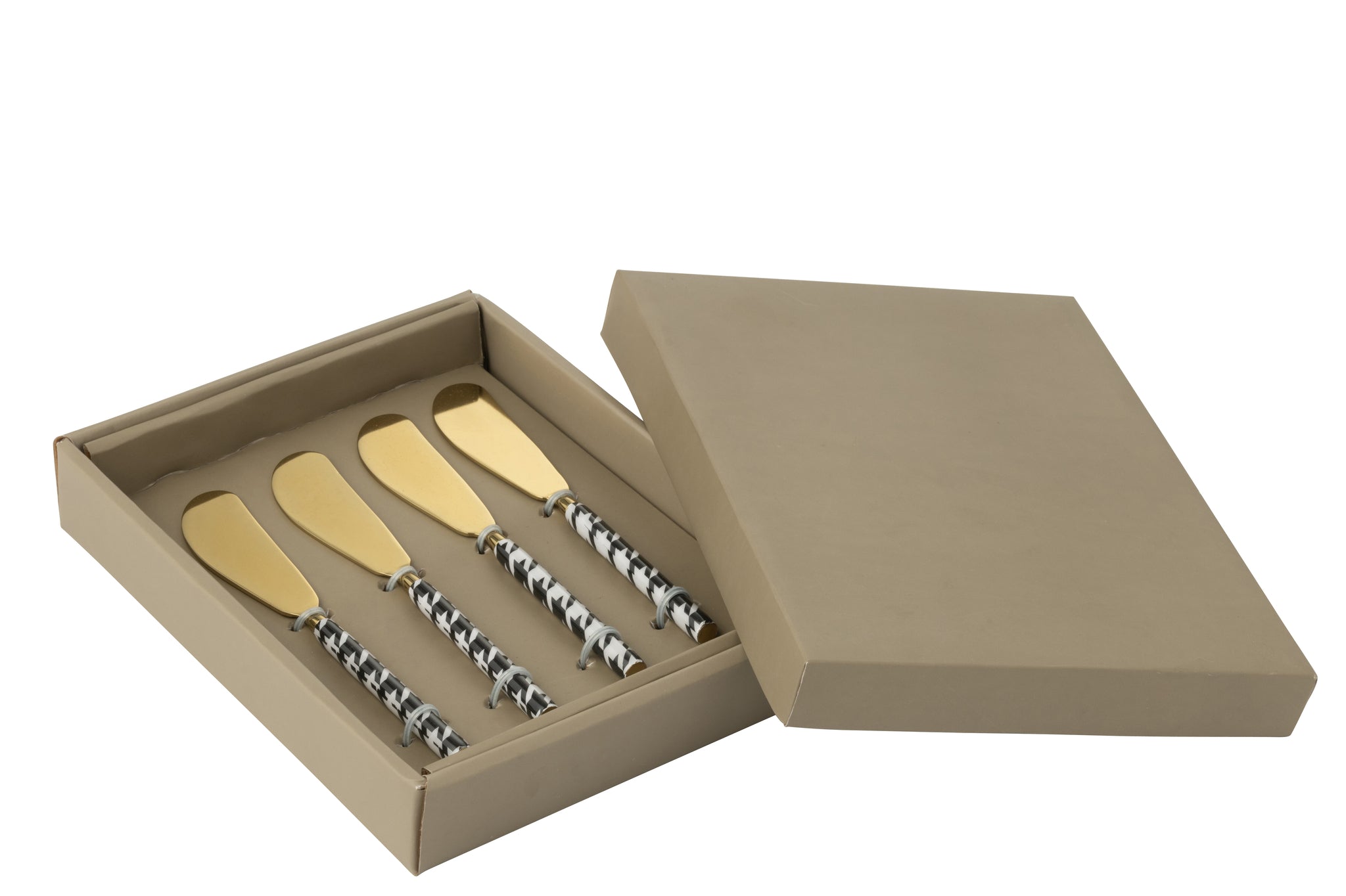 Boîte de 4 couteaux à beurre dorés motif pied-de-poule – Acier inoxydable durable | J-Line