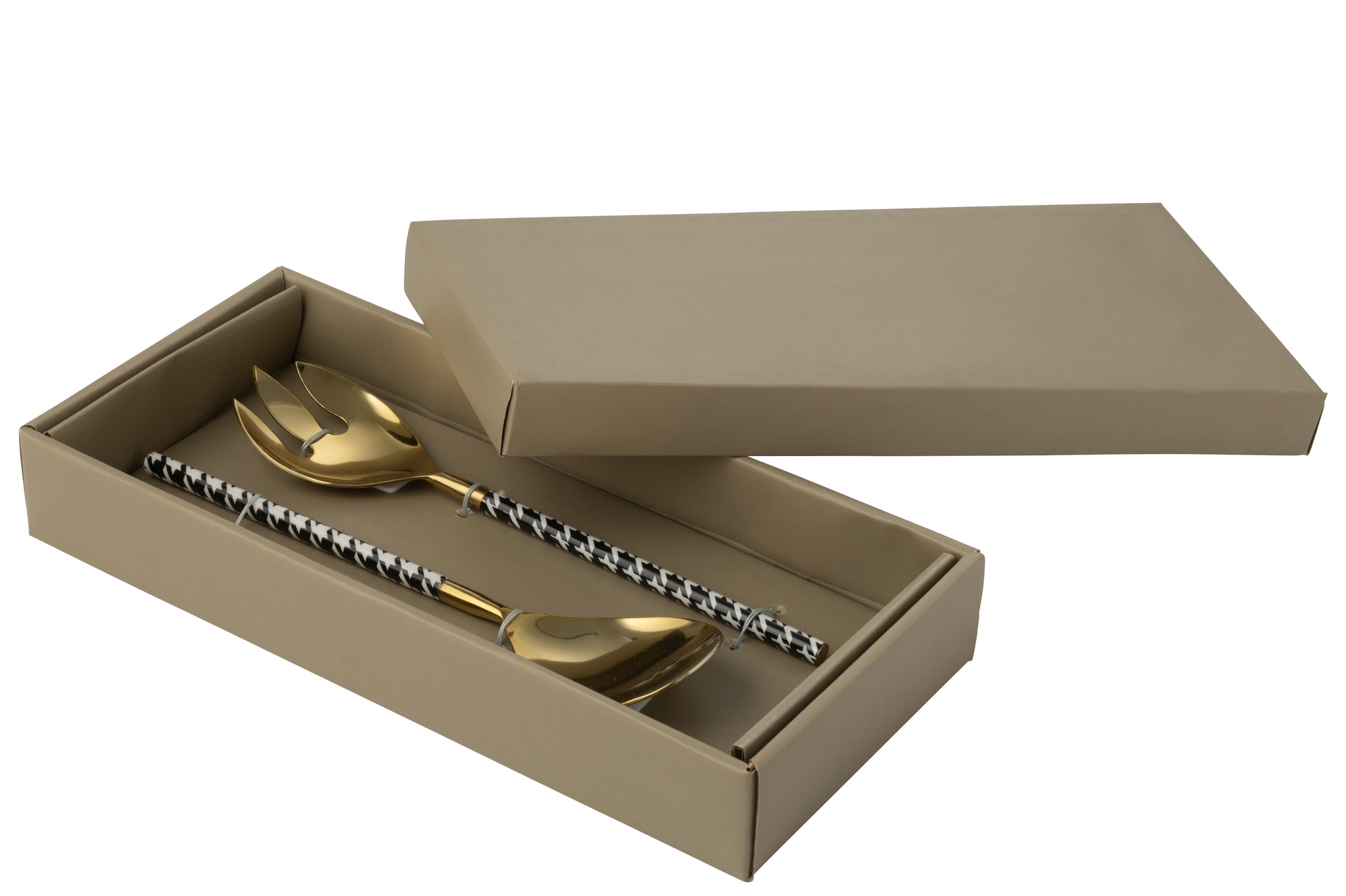 Coffret de couverts de salade Pied-De-Poule – Acier inox doré, Design élégant | J-Line