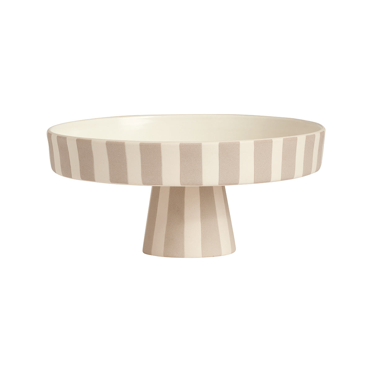 Plateau piédestal Toppu rayures beiges en céramique – Design Danois, Élégance minimaliste | Oyoy Living