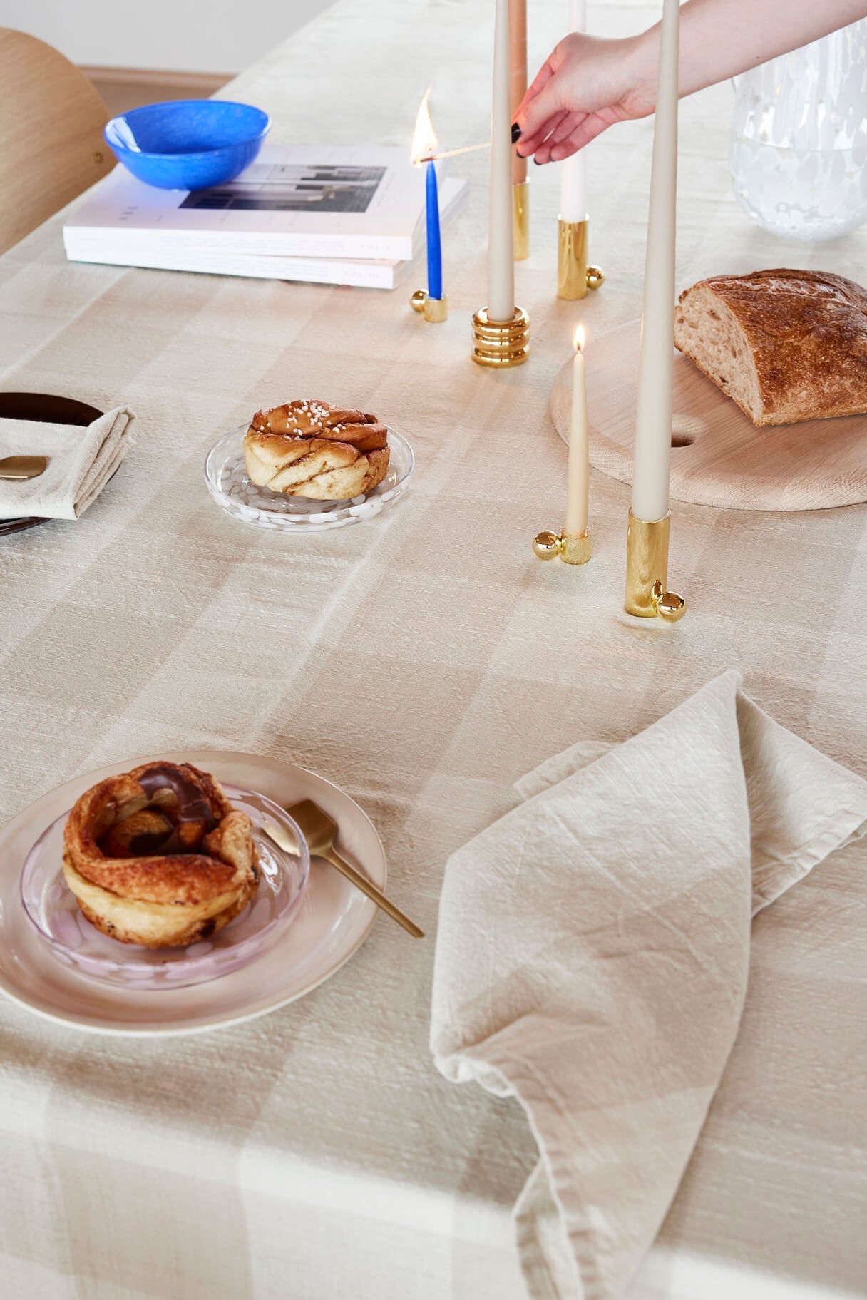 Nappe en damier beige 200x140 cm - Coton organique, Design Danois | Oyoy Living