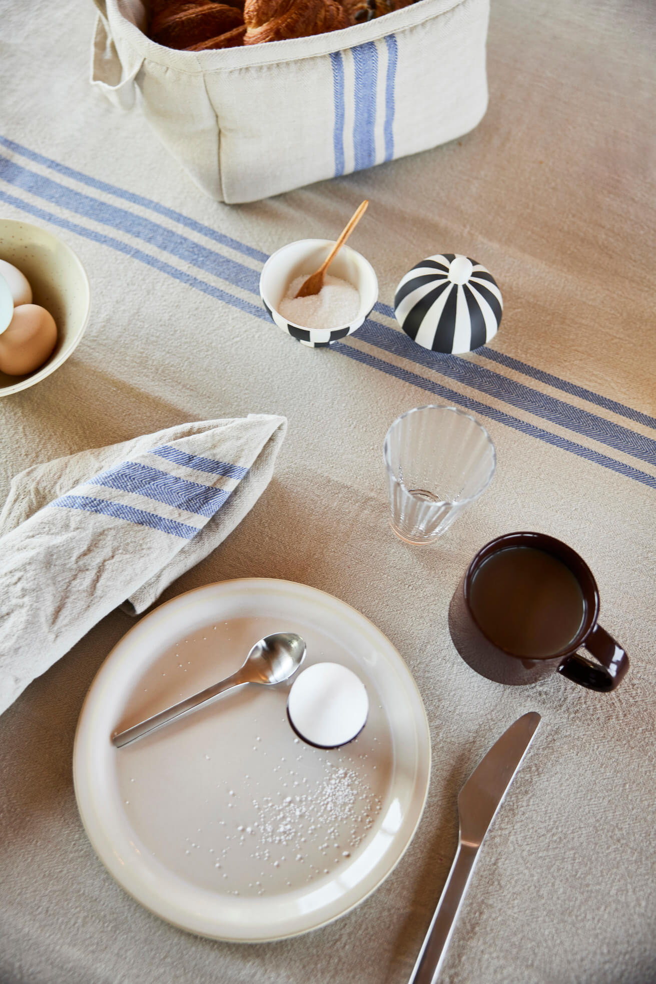 Serviette de table Linu Bleu Rayures – Lot de 2, Coton organique, Design Danois | Oyoy Living