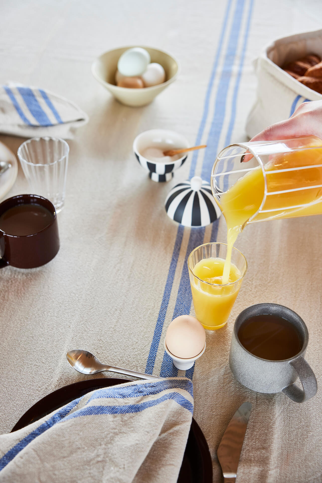 Serviette de table Linu Bleu Rayures – Lot de 2, Coton organique, Design Danois | Oyoy Living