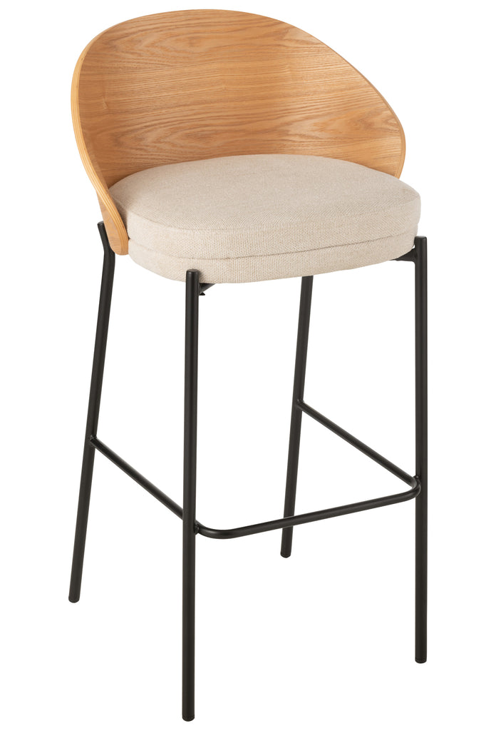 Tabouret de bar Meulaboh en bois contreplaqué naturel et beige - J-Line