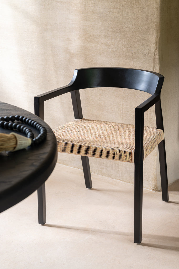 Chaise de salle à manger Salangan en bois de teck noir avec cannage - J-Line