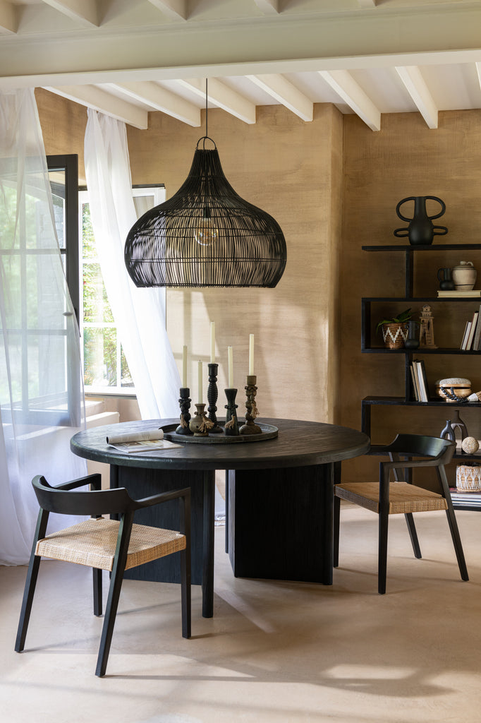 Chaise de salle à manger Salangan en bois de teck noir avec cannage - J-Line