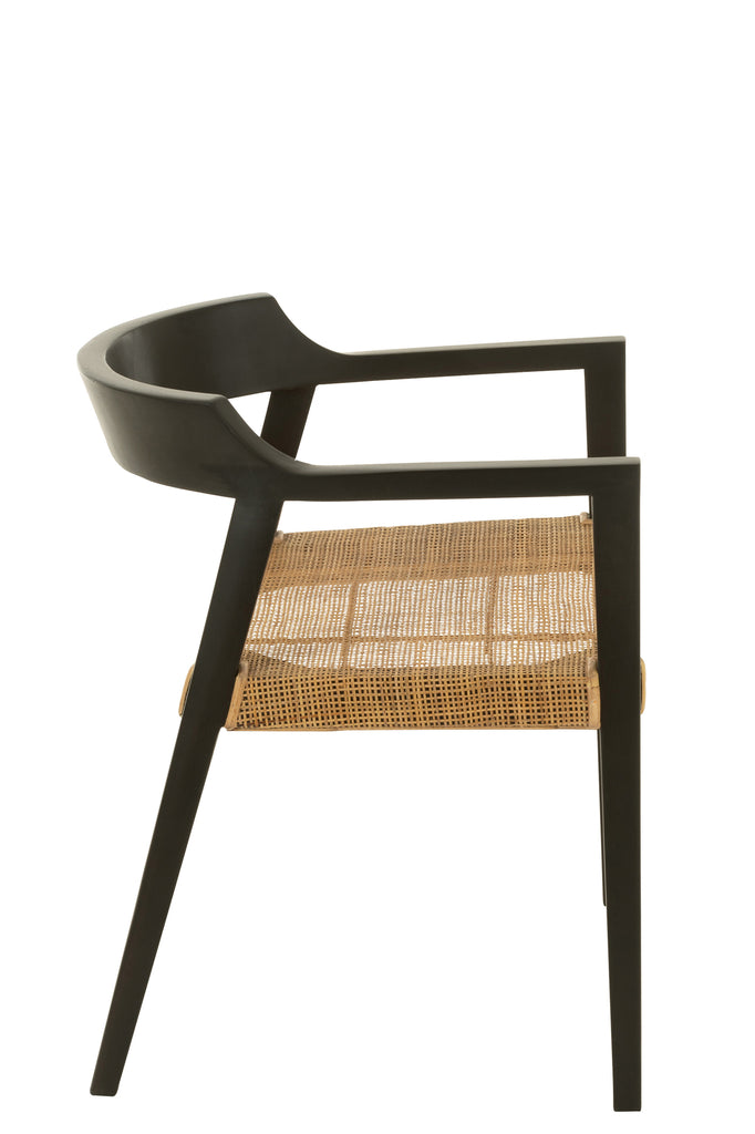 Chaise de salle à manger Salangan en bois de teck noir avec cannage - J-Line