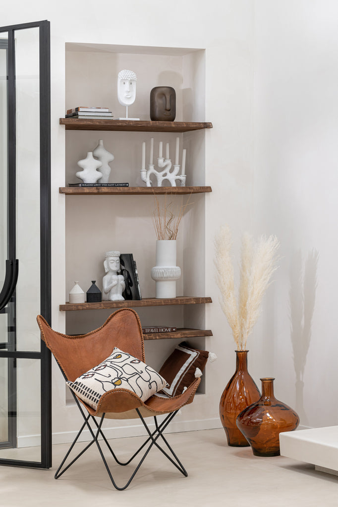 Chaise lounge papillon Valldal en cuir cognac - J-Line