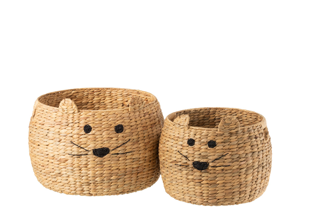 Set de 2 paniers Chat en jacinthe d'eau naturelle - J-Line