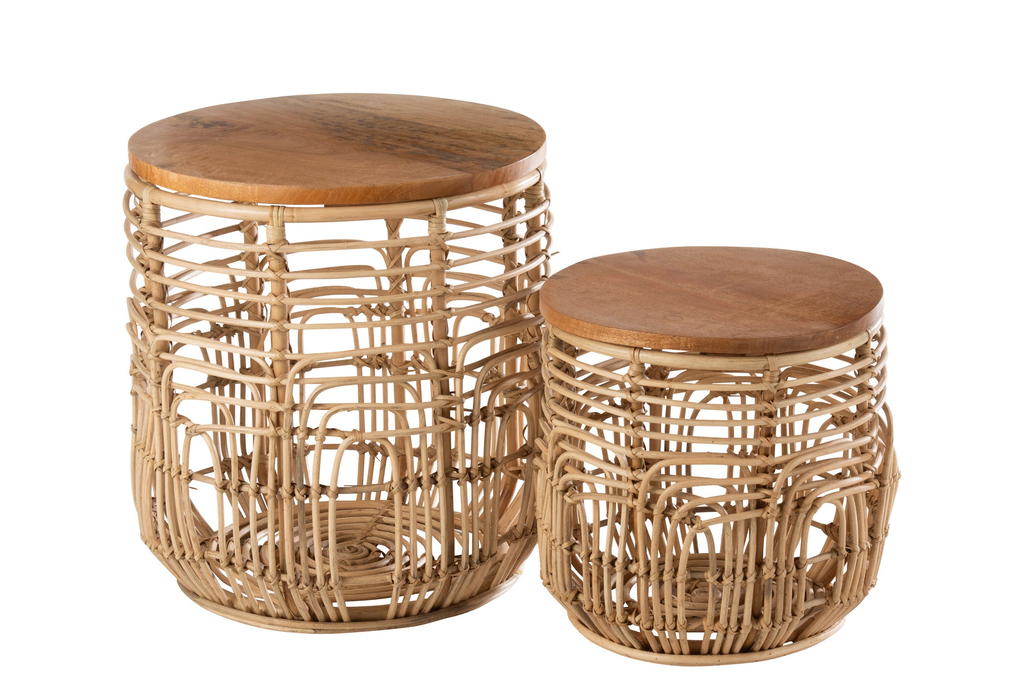 Set de 2 tables d’appoint "Ellen" en rotin naturel – Design élégant, Ambiance chaleureuse | J-Line