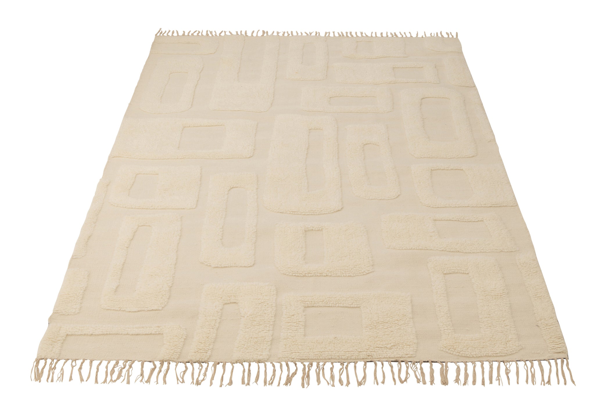 Tapis en laine à lignes abstraites écru – Élégance contemporaine, format large 200x300 | J-Line