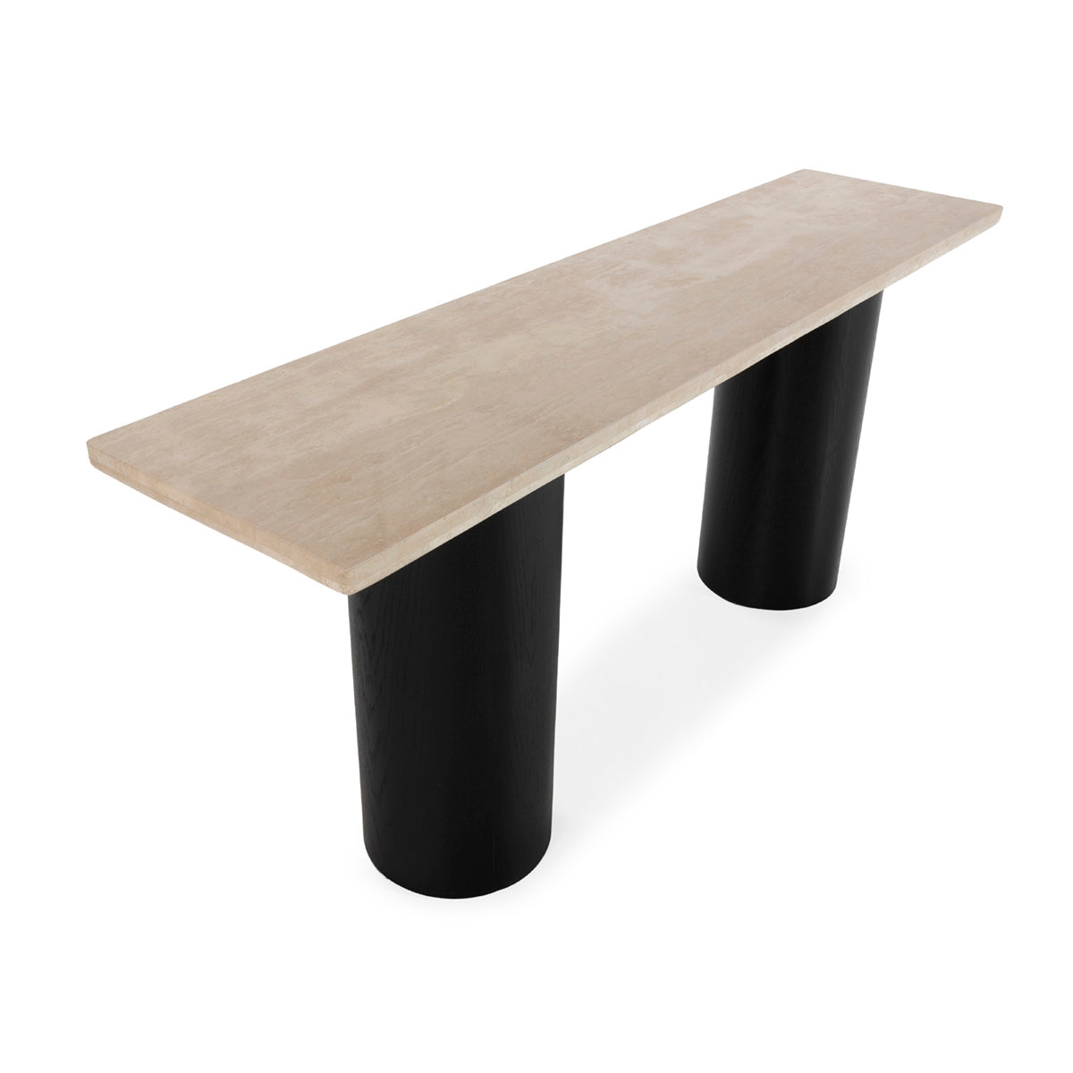 SUR DEVIS - Console 180x45x76 Placage de chêne/Marbre Travertin -- Noir/Crème - Club Pelita