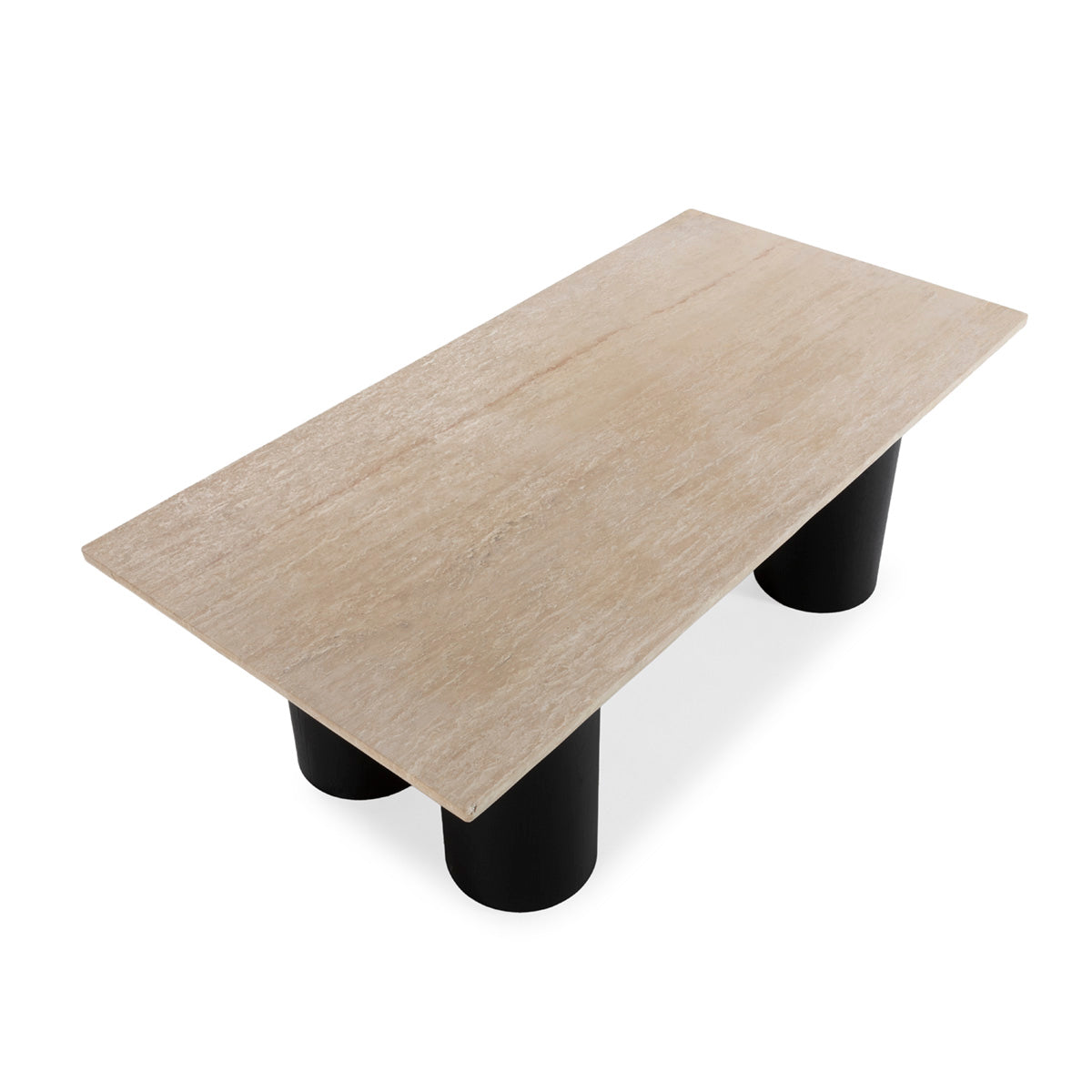 SUR DEVIS - Table de Salle à Manger 220x110x76 Bois de Chêne/Marbre Travertin -- Noir/Crème - Club Pelita