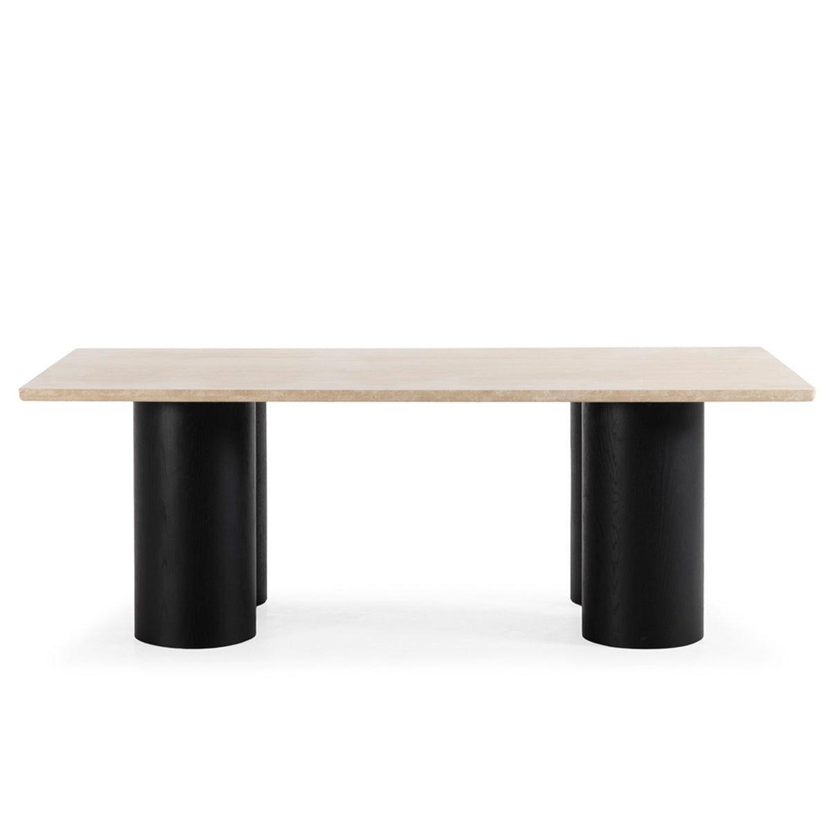 SUR DEVIS - Table de Salle à Manger 220x110x76 Bois de Chêne/Marbre Travertin -- Noir/Crème - Club Pelita