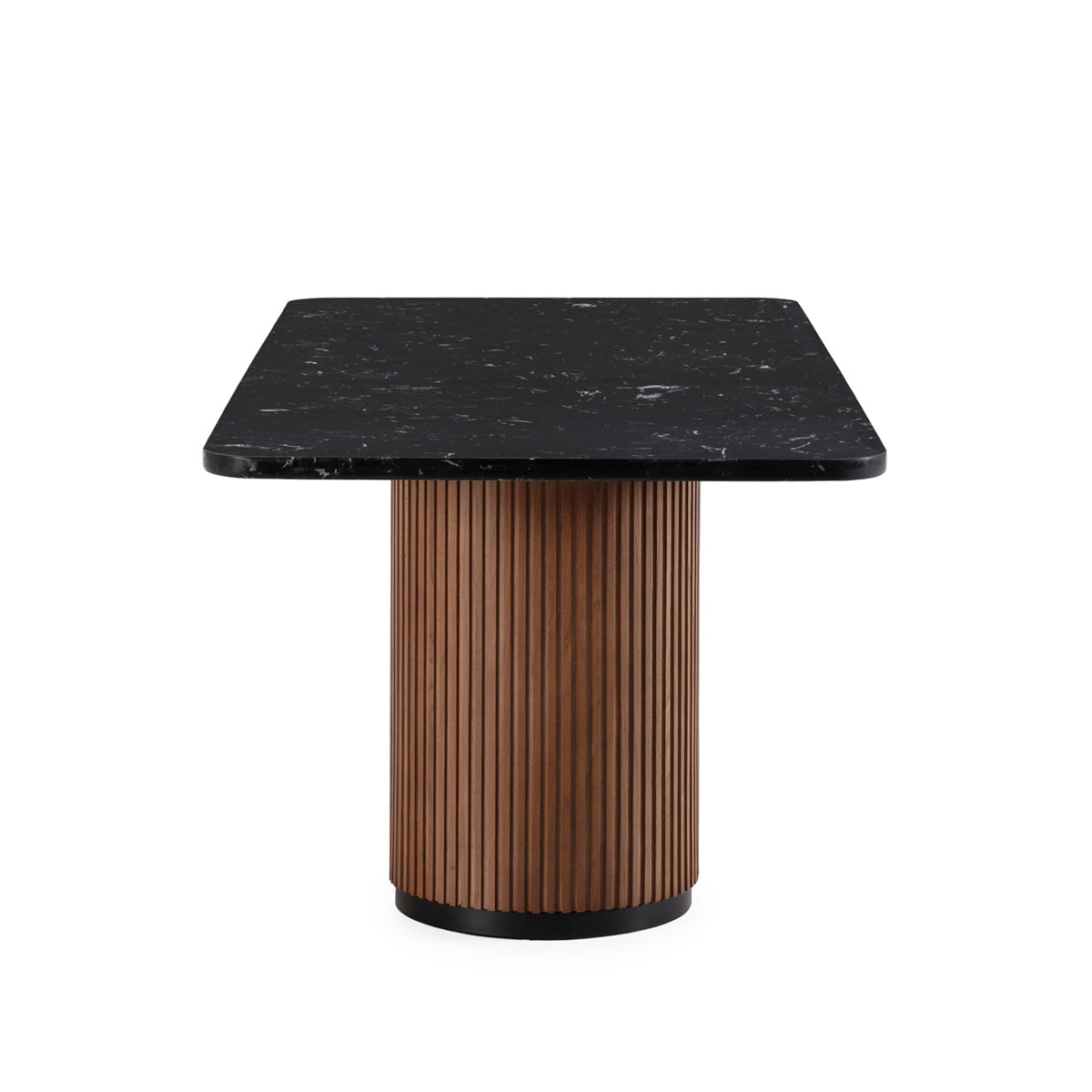 SUR DEVIS - Table de Salle à Manger 215x90x76 Bois d’orme/Marbre reconstitué/Métal -- Noyer/Noir Marquina/Noir Mat - Club Pelita