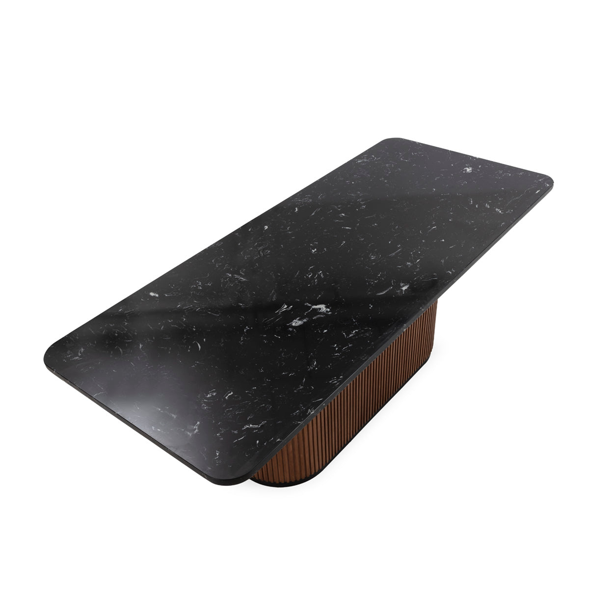 SUR DEVIS - Table de Salle à Manger 215x90x76 Bois d’orme/Marbre reconstitué/Métal -- Noyer/Noir Marquina/Noir Mat - Club Pelita