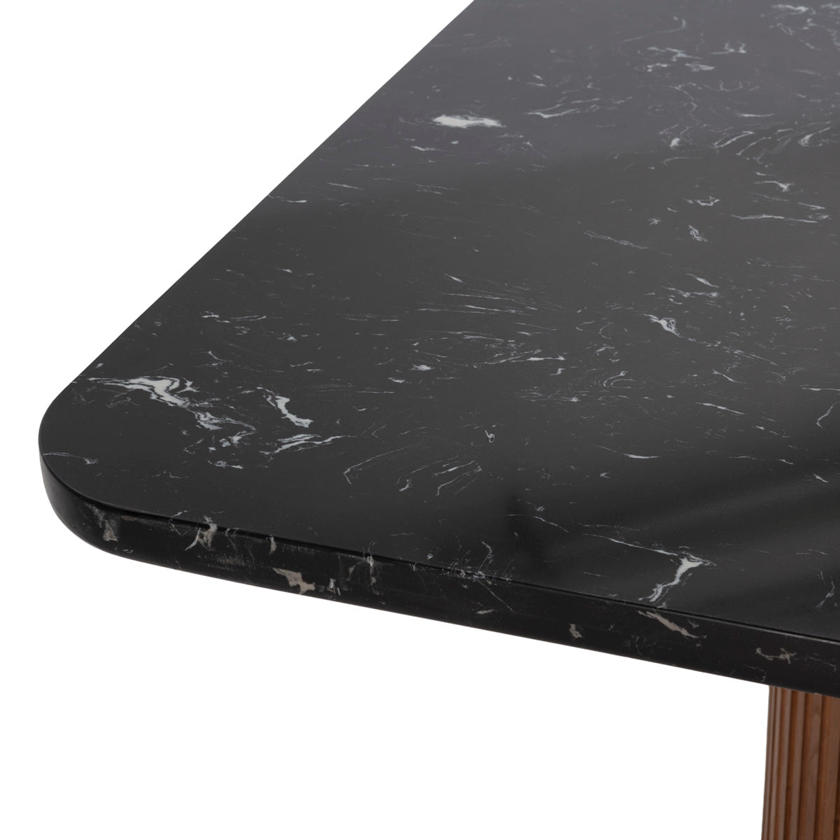 SUR DEVIS - Table de Salle à Manger 215x90x76 Bois d’orme/Marbre reconstitué/Métal -- Noyer/Noir Marquina/Noir Mat - Club Pelita