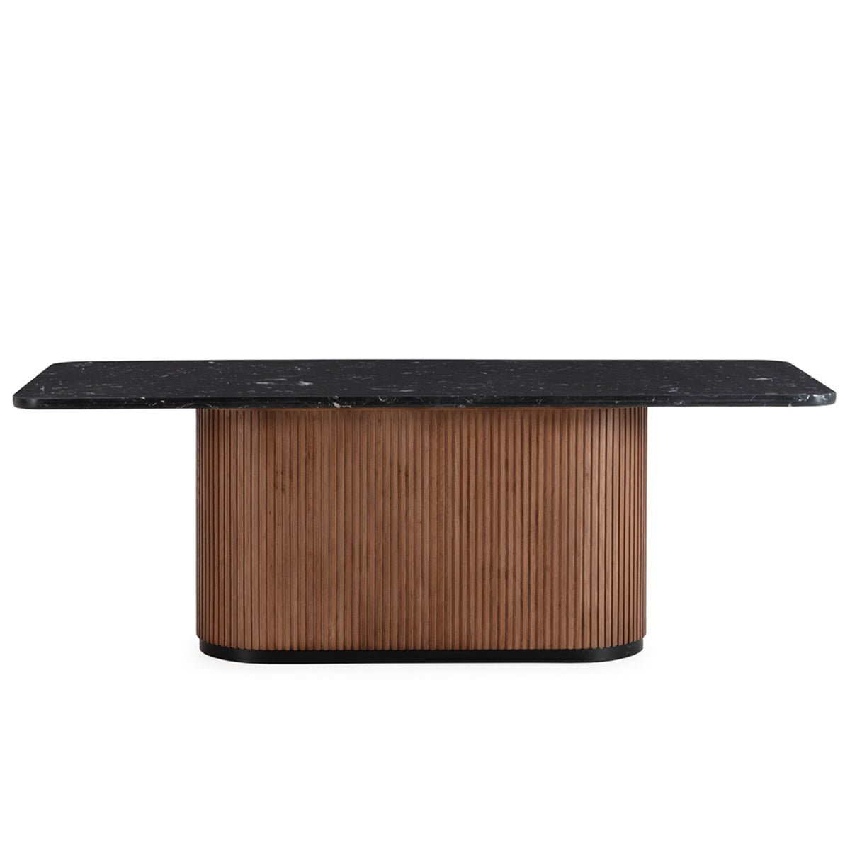 SUR DEVIS - Table de Salle à Manger 215x90x76 Bois d’orme/Marbre reconstitué/Métal -- Noyer/Noir Marquina/Noir Mat - Club Pelita