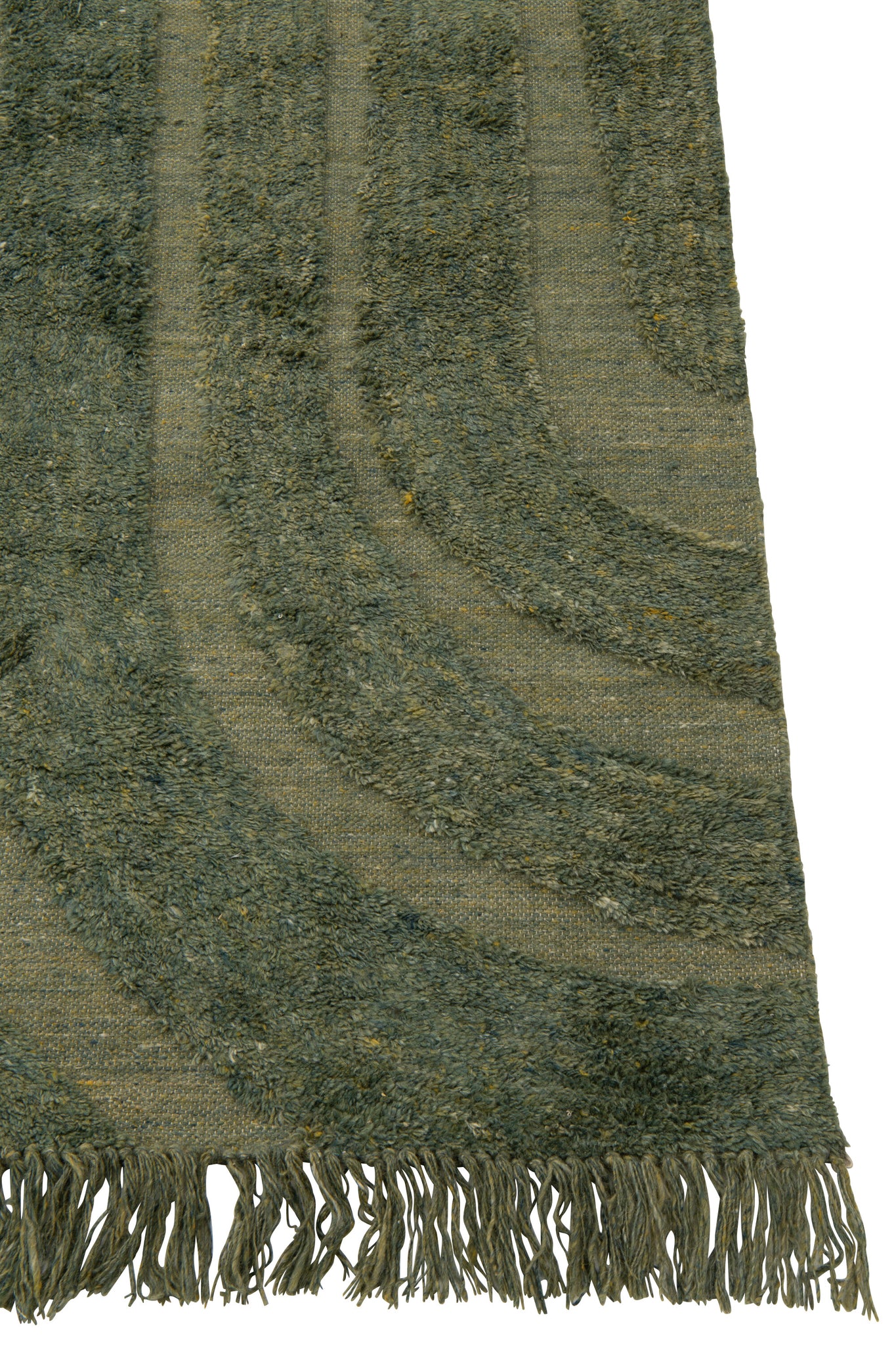 Tapis en 100% laine vert kaki 200x300 – Texture artisanale, franges élégantes | J-Line