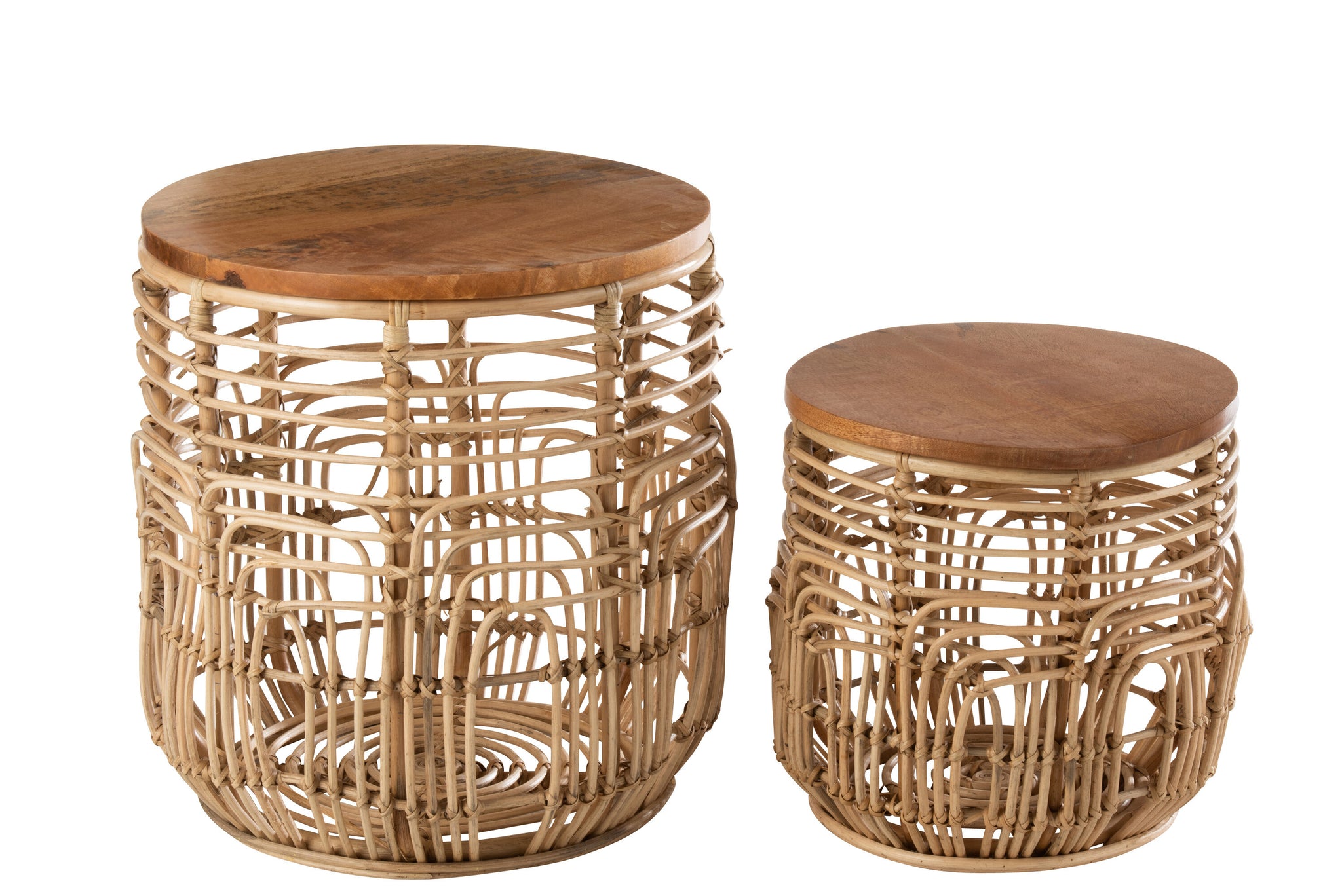 Set de 2 tables d’appoint "Ellen" en rotin naturel – Design élégant, Ambiance chaleureuse | J-Line