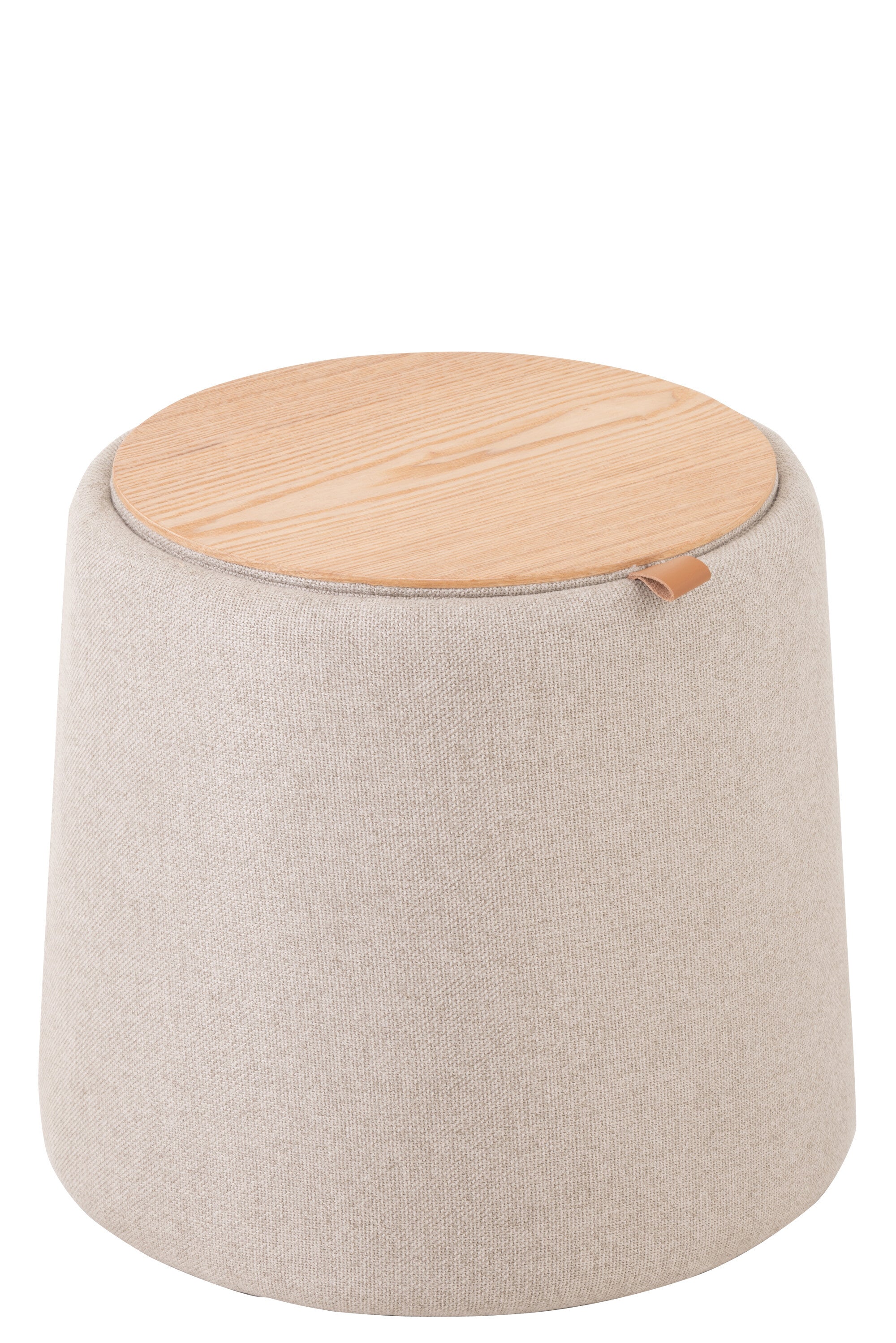 Pouf “Viviane” rond en bois et tissu doux - Plateau réversible, rangement intégré | J-Line