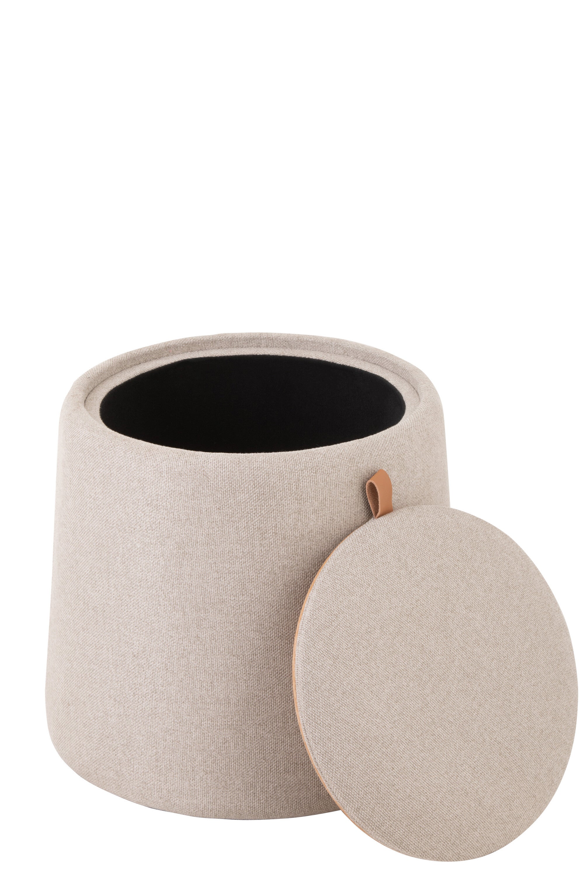 Pouf “Viviane” rond en bois et tissu doux - Plateau réversible, rangement intégré | J-Line