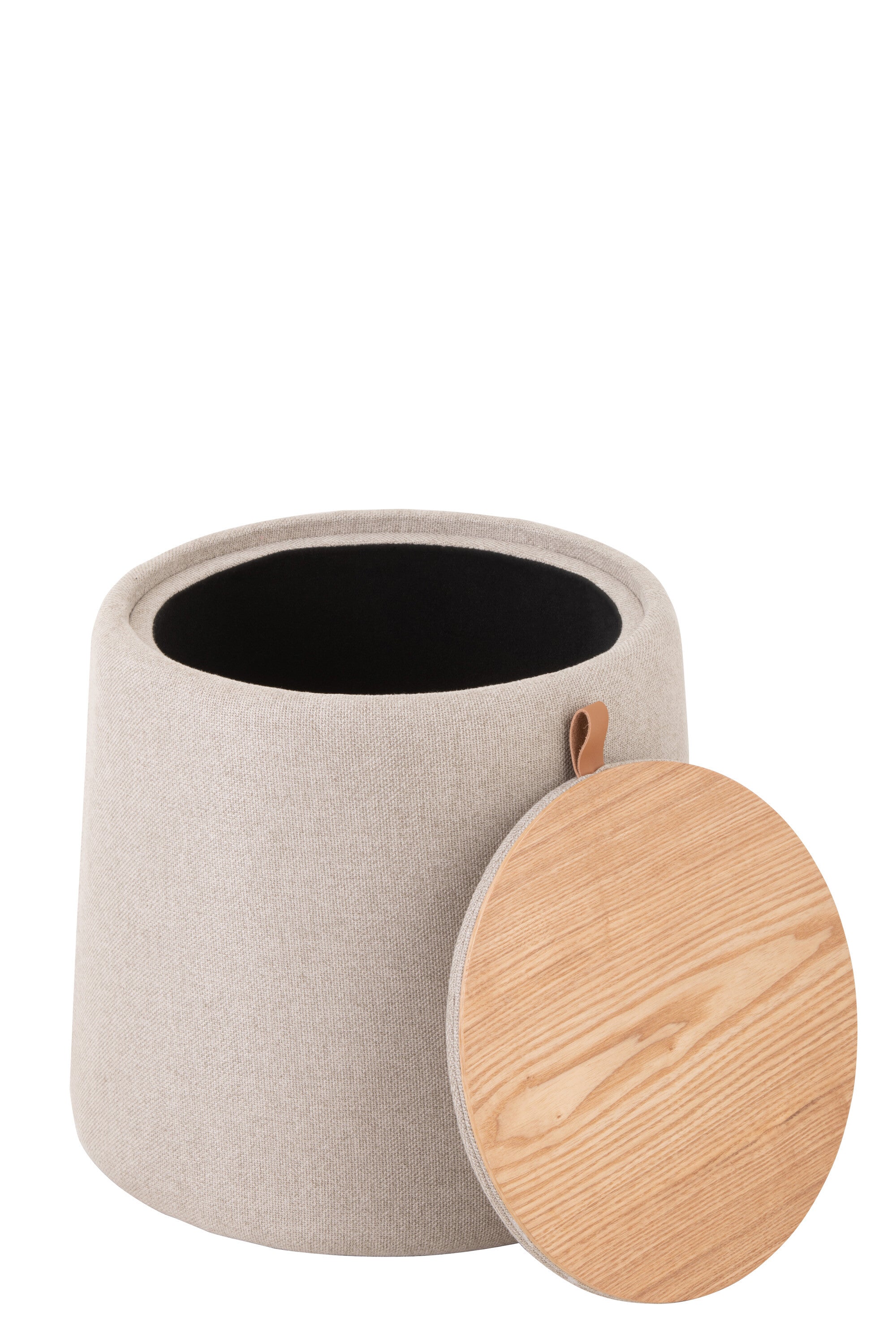 Pouf “Viviane” rond en bois et tissu doux - Plateau réversible, rangement intégré | J-Line