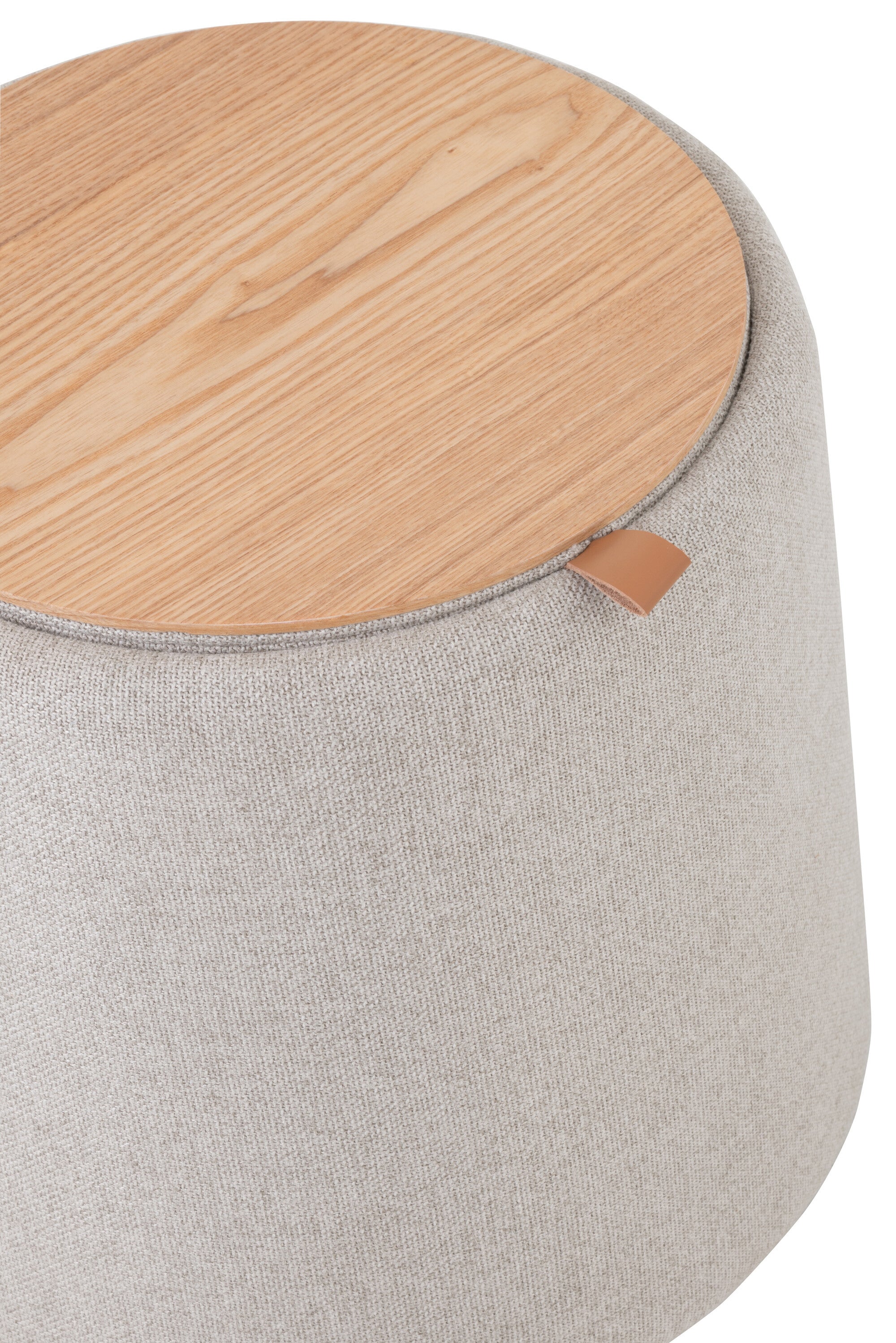 Pouf “Viviane” rond en bois et tissu doux - Plateau réversible, rangement intégré | J-Line