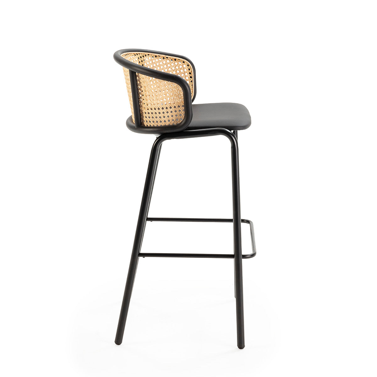 SUR DEVIS - Tabouret 51x49x95 Rotin/Métal/Cuir synthétique Noir/Naturel - Club Pelita