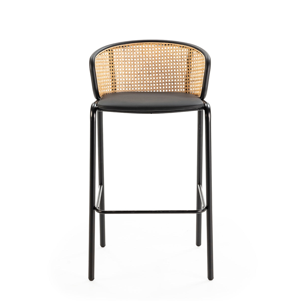 SUR DEVIS - Tabouret 51x49x95 Rotin/Métal/Cuir synthétique Noir/Naturel - Club Pelita