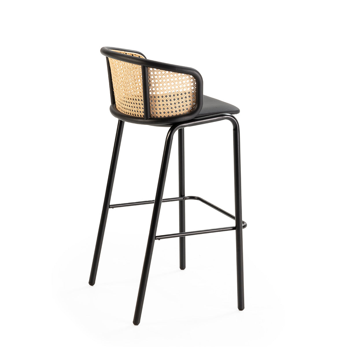 SUR DEVIS - Tabouret 51x49x95 Rotin/Métal/Cuir synthétique Noir/Naturel - Club Pelita