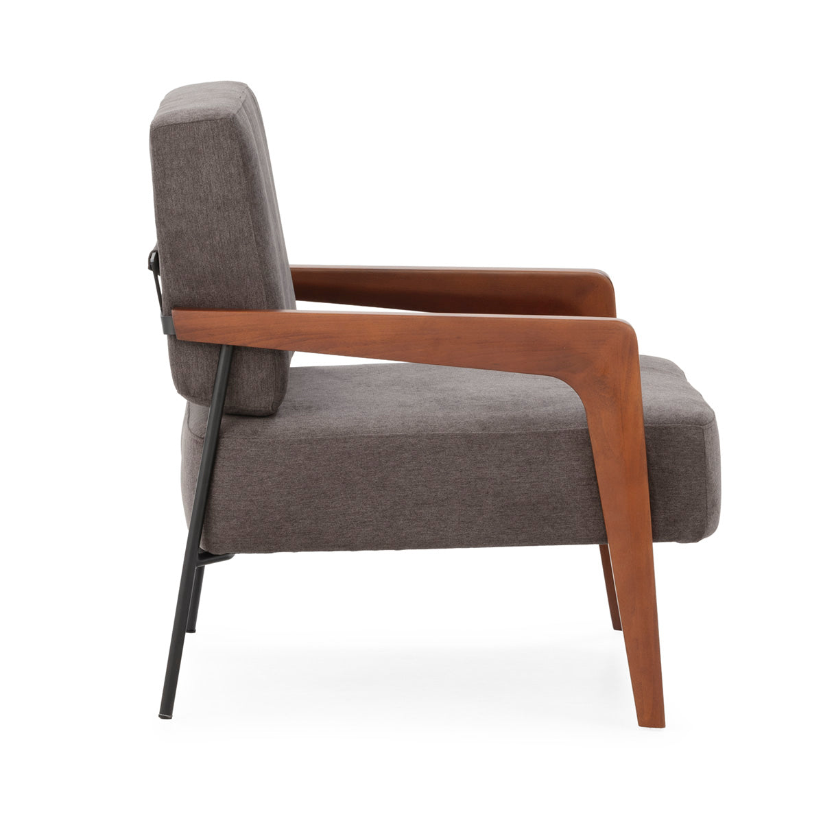 SUR DEVIS - Fauteuil 85x71,5x75 Bois de hêtre/Métal/Tissu -- Noyer/Noir/Gris Foncé - Club Pelita