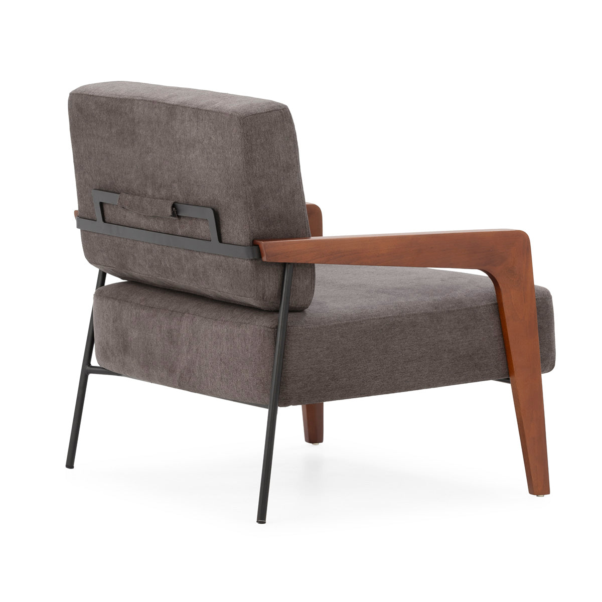 SUR DEVIS - Fauteuil 85x71,5x75 Bois de hêtre/Métal/Tissu -- Noyer/Noir/Gris Foncé - Club Pelita