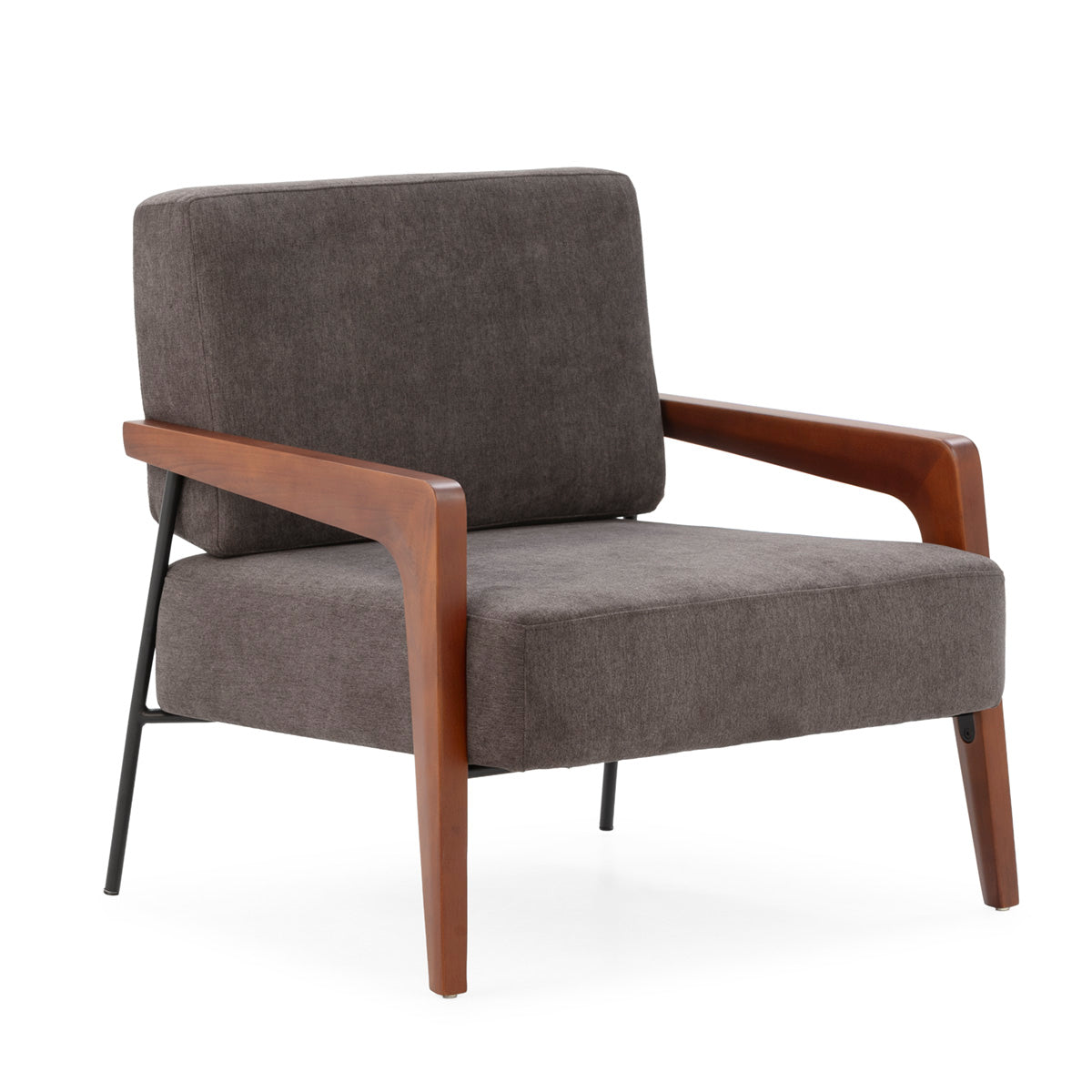 SUR DEVIS - Fauteuil 85x71,5x75 Bois de hêtre/Métal/Tissu -- Noyer/Noir/Gris Foncé - Club Pelita