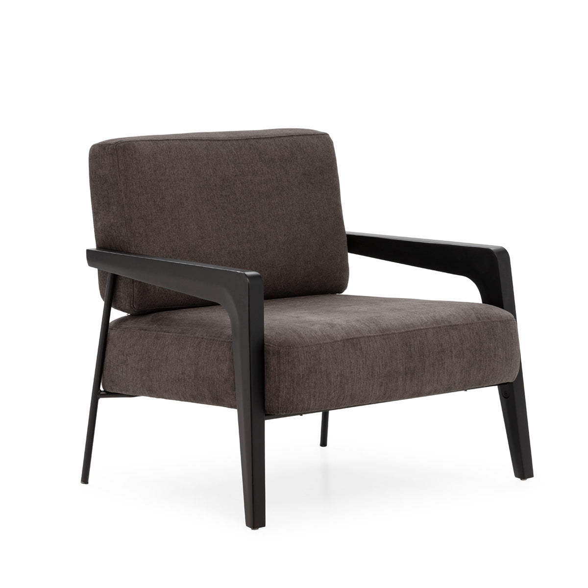 SUR DEVIS - Fauteuil 85x71,5x75 Bois de hêtre/Métal/Tissu -- Noyer/Noir/Gris Foncé - Club Pelita
