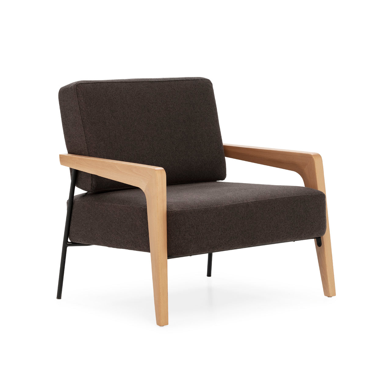 SUR DEVIS - Fauteuil 85x71,5x75 Bois de hêtre/Métal/Tissu -- Noyer/Noir/Gris Foncé - Club Pelita