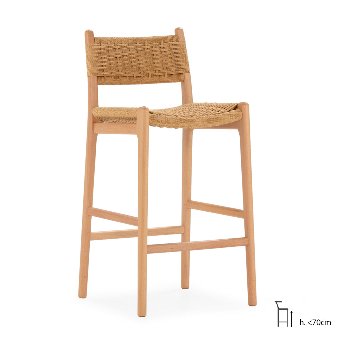 SUR DEVIS - Tabouret 47,5x52,5x90 Bois de hêtre/Corde en papier -- Naturel - Club Pelita