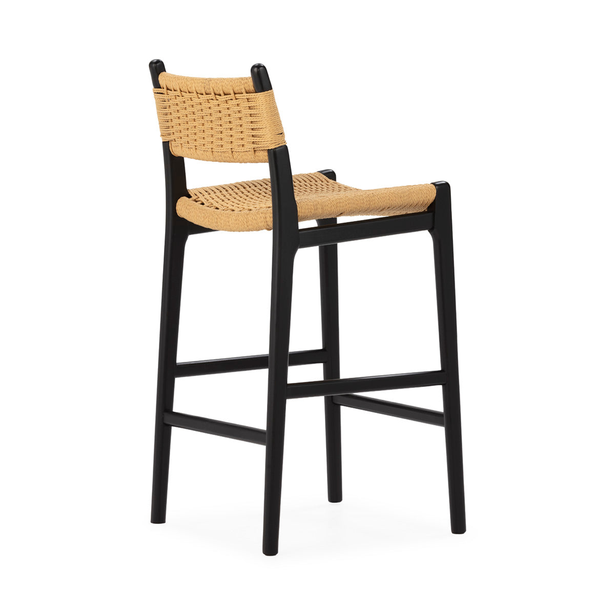 SUR DEVIS - Tabouret 47,5x52,5x90 Bois de hêtre/Corde en papier -- Noir/Naturel - Club Pelita