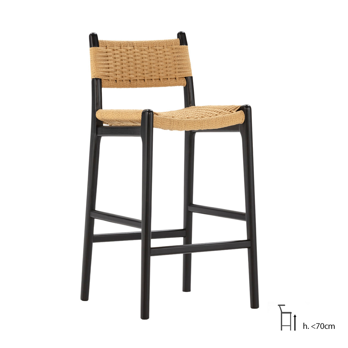 SUR DEVIS - Tabouret 47,5x52,5x90 Bois de hêtre/Corde en papier -- Noir/Naturel - Club Pelita
