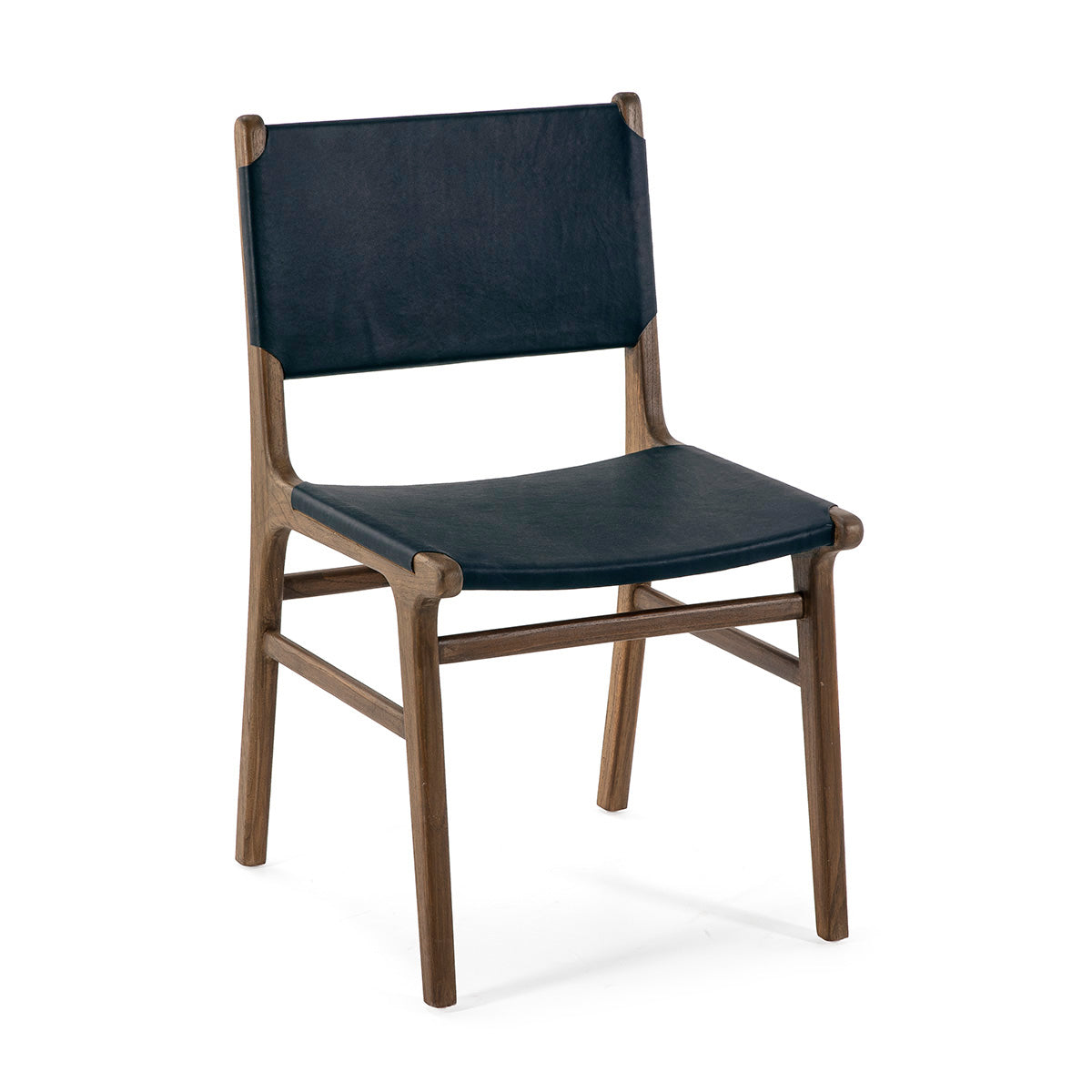 SUR DEVIS - Chaise 50x56x87 Bois Taupe/Cuir Bleu - Club Pelita