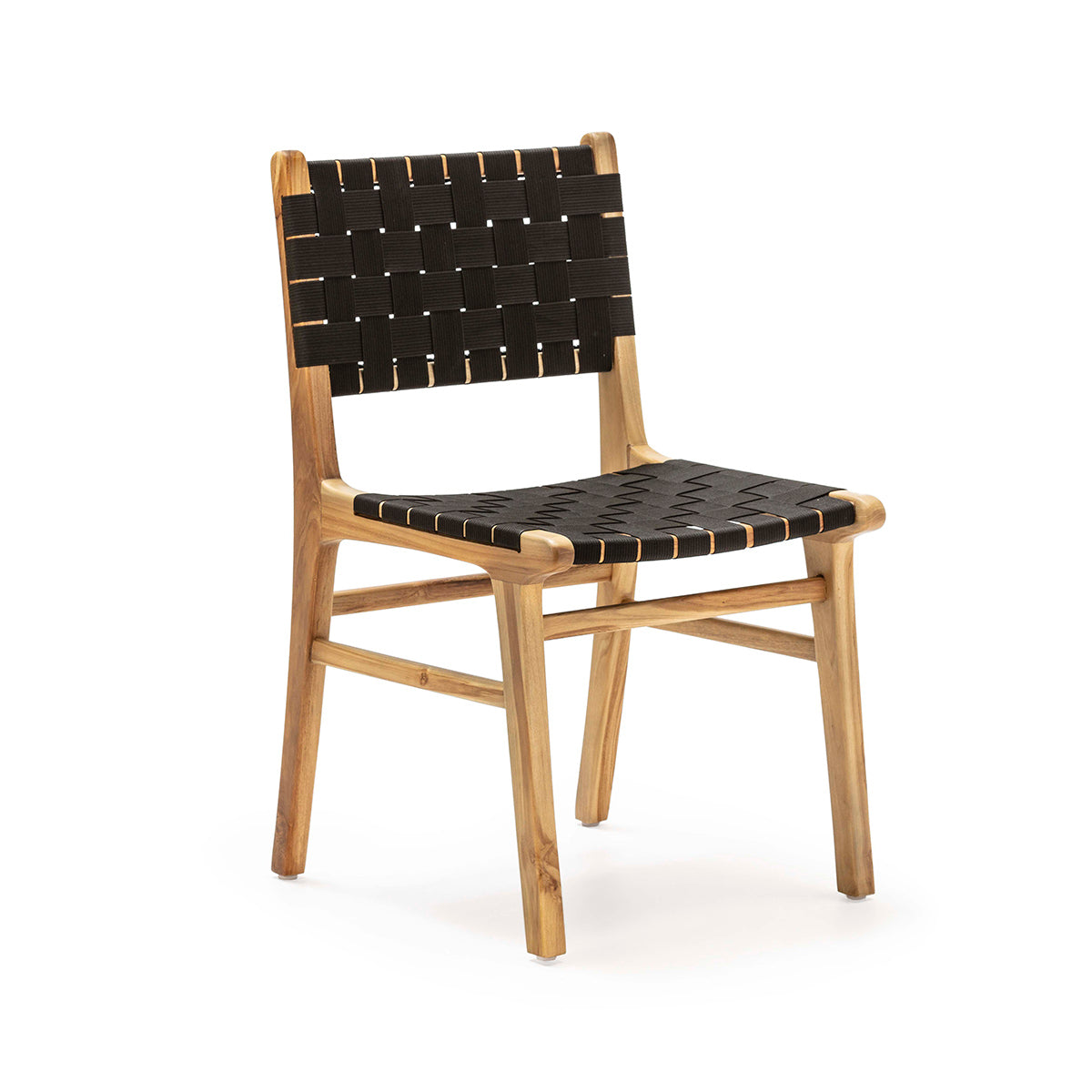 Chaise d'extérieur Santanyi en bois de teck et nylon noir