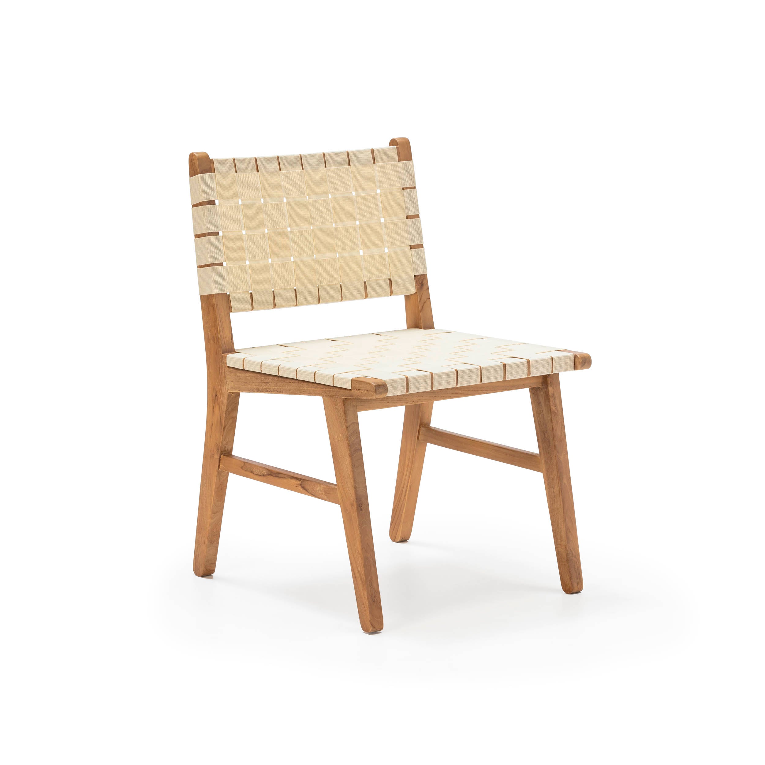 Chaise d'extérieur Santanyi en bois de teck et nylon beige