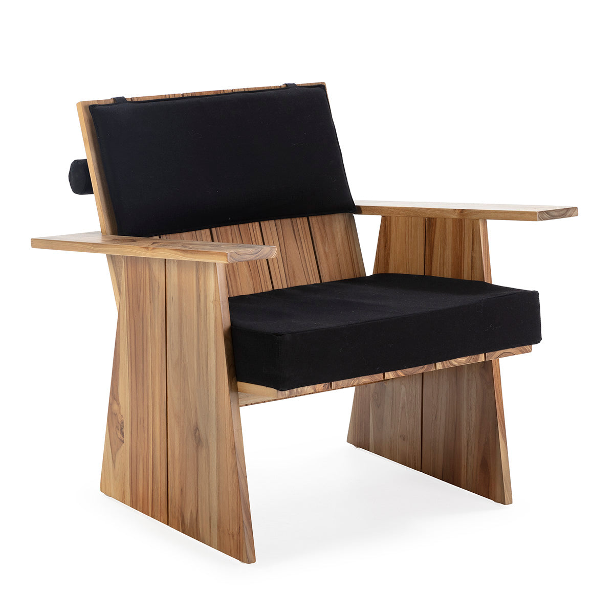 SUR DEVIS - Fauteuil 78x81x80 Bois de Teck/Polyester Naturel/Noir - Club Pelita