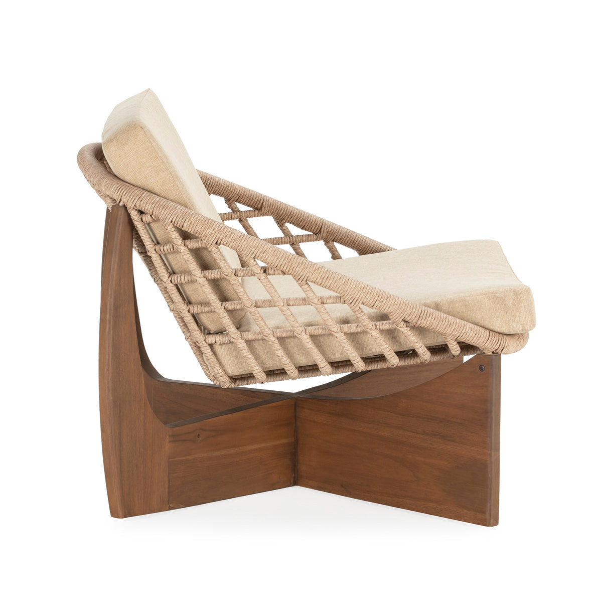 SUR DEVIS - Fauteuil 75x70x80 Bois de Teck/Rotin/Tissu -- Naturel/Camel - Club Pelita