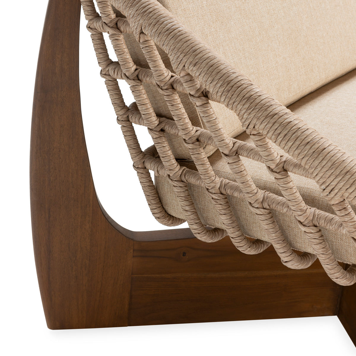 SUR DEVIS - Fauteuil 75x70x80 Bois de Teck/Rotin/Tissu -- Naturel/Camel - Club Pelita