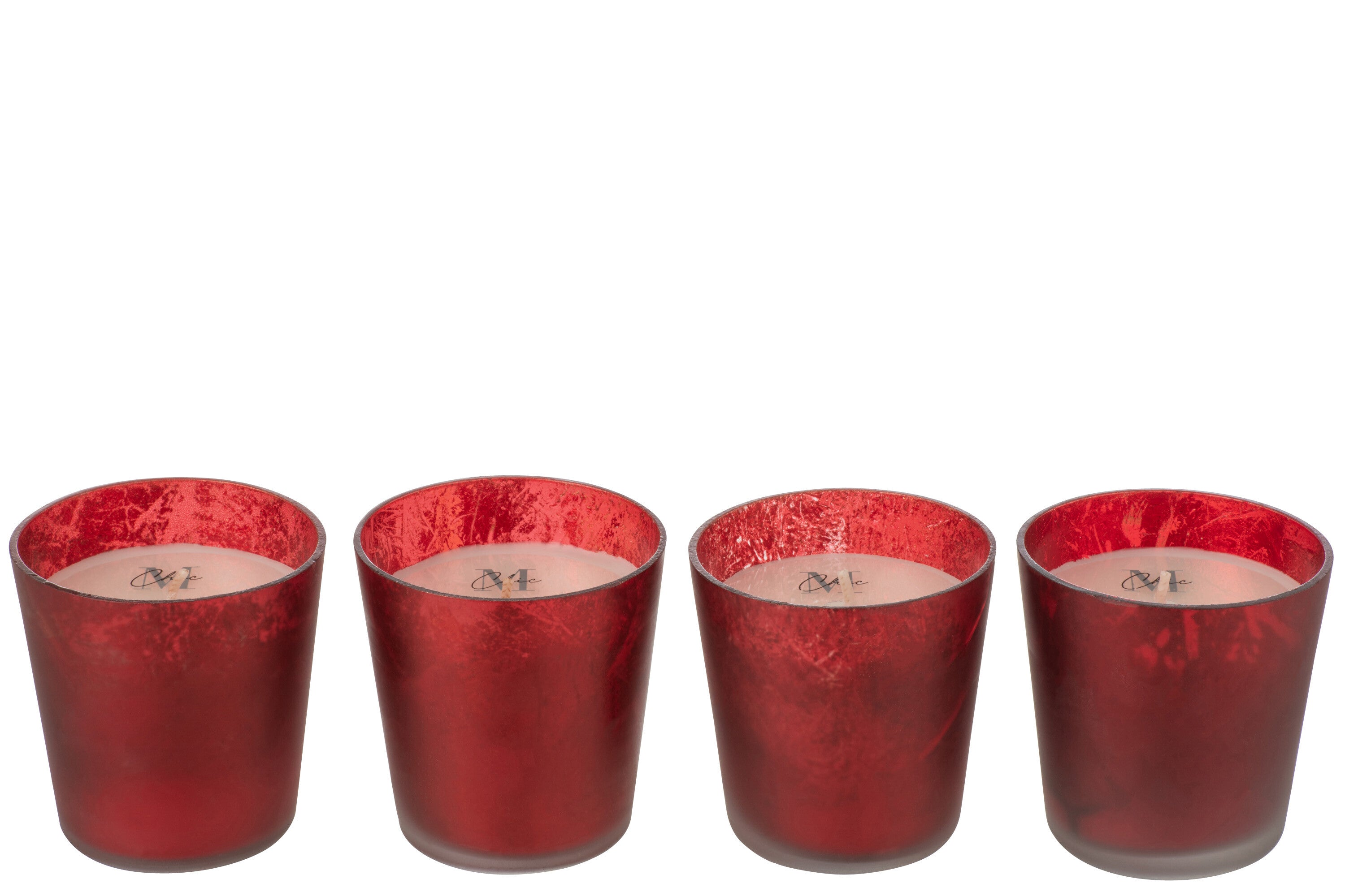 Set de 4 bougies "Mora en verre rouge senteur woody